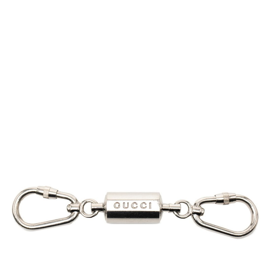 Gucci logo key ring, carabinara silver metal holder, women's, GUCCI: --- Catalog ---Category: SizeSize (HxWxD): 12cm x 2cm / 4.72'' x 0.78''Category: DesignType: KeyringColor: SilverGender: WomenMaterial: MetalCategory: GeneralBrand: Gucci--- Item List ---Section: Cond