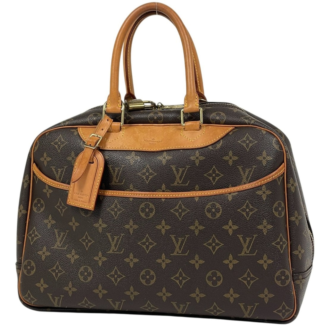 Louis Vuitton Deauville Bowling Vanity Handbag, Monogram Brown, M47270, Women's: --- Catalog ---Category: SizeSize (HxWxD): 26cm x 34cm x 13cm / 10.23'' x 13.38'' x 5.11''Category: DesignType: HandbagColor: BrownGender: WomenMaterial: Monogram Category: GeneralBrand: Louis Vuitton