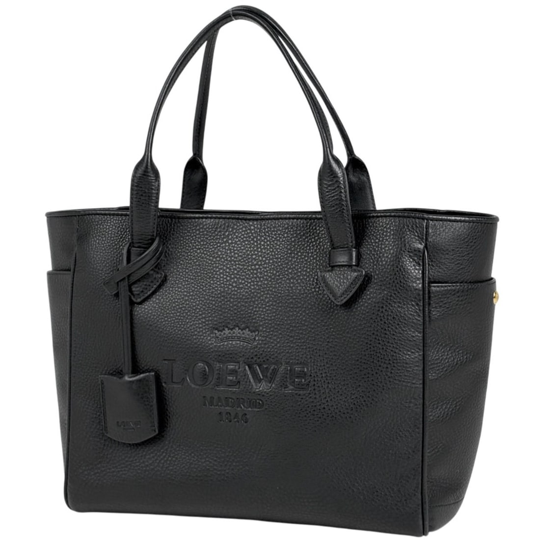 LOEWE Heritage Small Tote Bag, Logo Handbag, Leather, Black, Women's: --- Catalog ---Category: SizeSize (HxWxD): 24cm x 28cm x 12.5cm / 9.44'' x 11.02'' x 4.92''Category: DesignType: Handbag, Tote bagColor: BlackGender: WomenMaterial: Leather Category: GeneralBrand: Loe