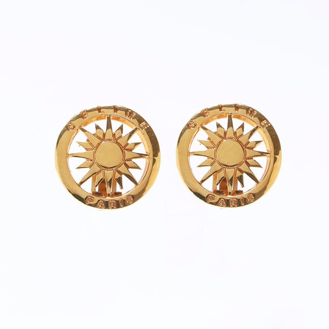 Celine Sun Round Logo Earrings, Gold, WS10792: --- Catalog ---Category: SizeSize (HxWxD): 27.00mm x 27.00mm / 1.06'' x 1.06''Category: DesignType: Clip earringsColor: GoldGender: WomenCategory: GeneralBrand: CelineCountry of Origin: Italy--- Item