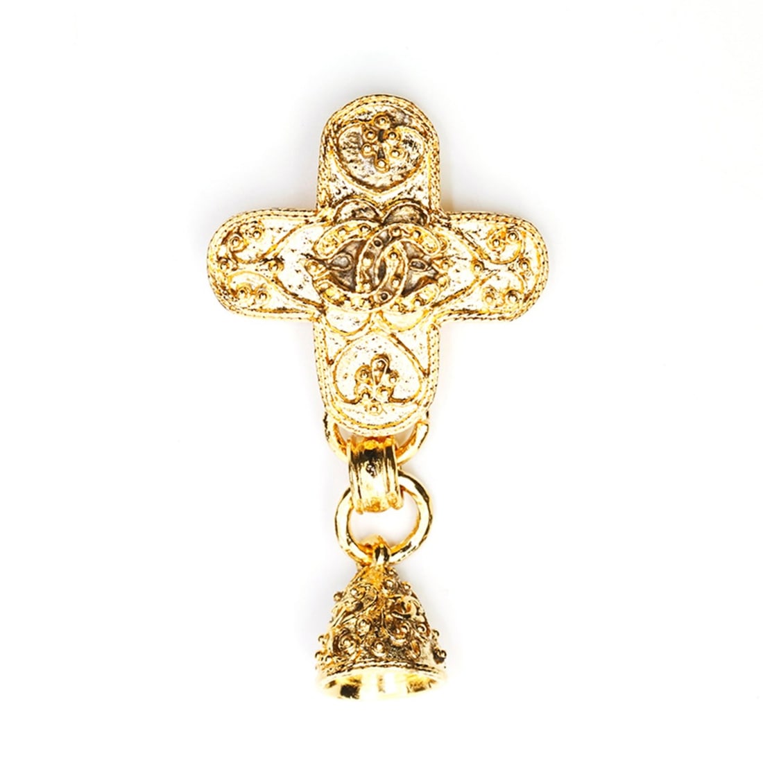 CHANEL Coco Mark Cross Bell Brooch Gold eit1029 (1 of 14)