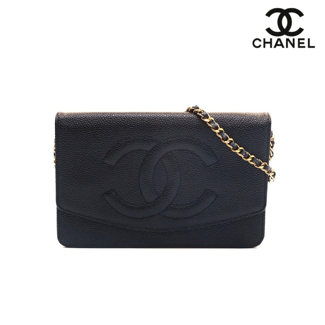 CHANEL Caviar Skin Coco Mark Chain Wallet Shoulder Bag Leather Black P16098: --- Catalog ---Category: SizeSize (HxWxD): 12cm x 19cm x 2cm / 4.72'' x 7.48'' x 0.78''Category: DesignType: Shoulder bagColor: BlackGender: WomenCategory: GeneralBrand: ChanelCountry of Origin: Franc