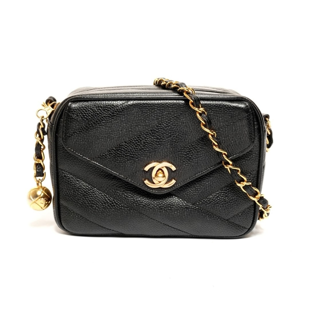 CHANEL Caviar Camera Bag with Turnlock Chain, No. 3, 1994-1996, Black Shoulder Bag, WS26104 (1 of 13)