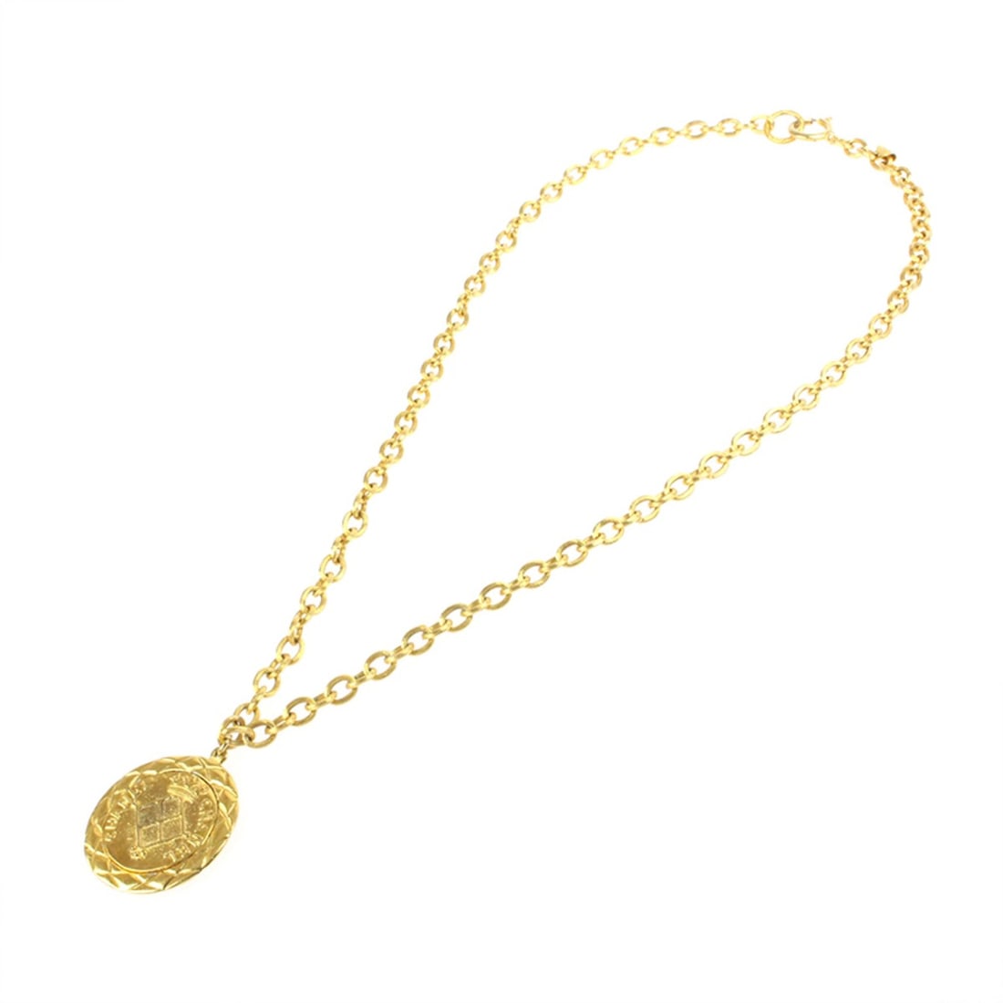CHANEL Coco Mark Lion Chain Necklace in Gold eit0482P7343: --- Catalog ---Category: SizePendant Size: 45mm x 45mm / 1.77'' x 1.77''Neck Circumference: 64 cm / 25.19''Category: DesignColor: GoldGender: WomenNecklace Type: NecklaceCategory: GeneralBrand: Chanel