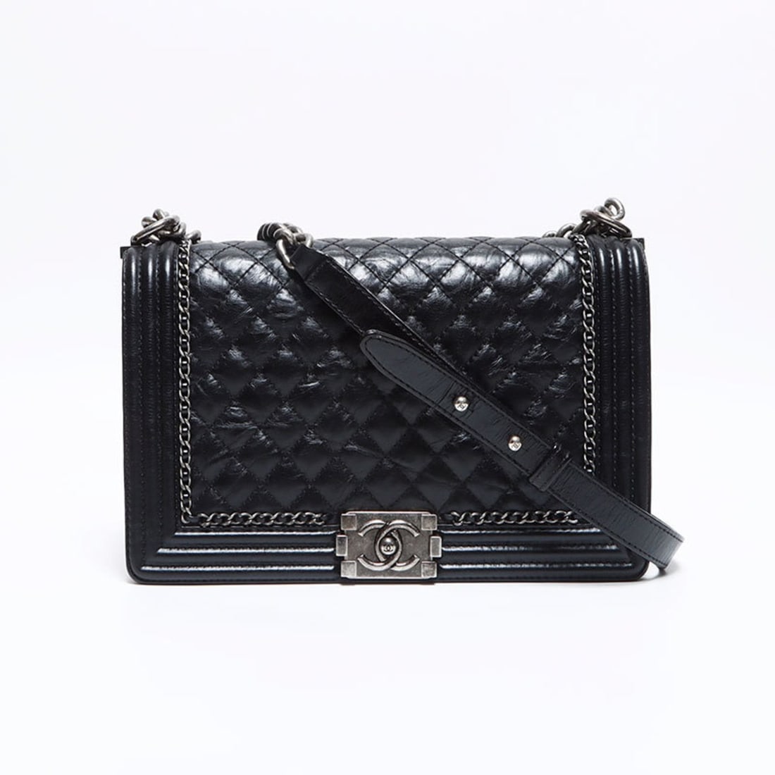 CHANEL Boy Chanel Large Shoulder Bag, Silver Hardware, Gunmetallic, No. 23, Black, WS12556, 2016 (1 of 13)