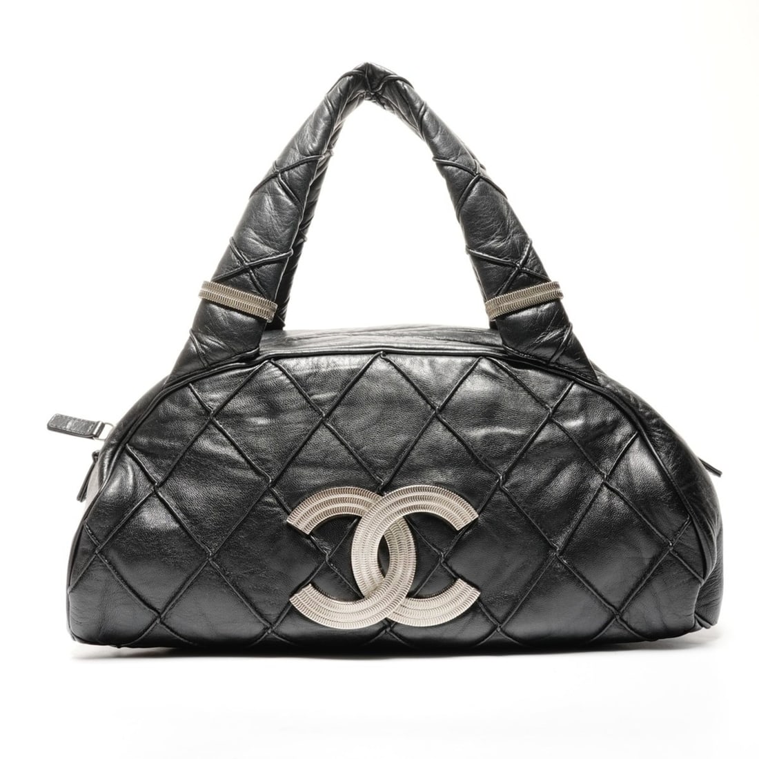 CHANEL Bowling Bag Boston Leather Coco Mark Handbag Black WS25798: --- Catalog ---Category: SizeHandle Drop: 14.00cm / 5.51''Size (HxWxD): 16cm x 33cm x 19cm / 6.29'' x 12.99'' x 7.48''Category: DesignType: Boston bag, HandbagColor: BlackGender: Women,MenMaterial: Le