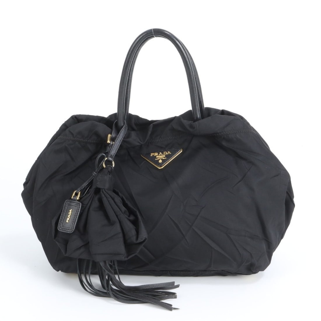 Prada Tessuto Nylon Triangle Logo Leather Tote Bag Shoulder Black Women's (1 of 12)