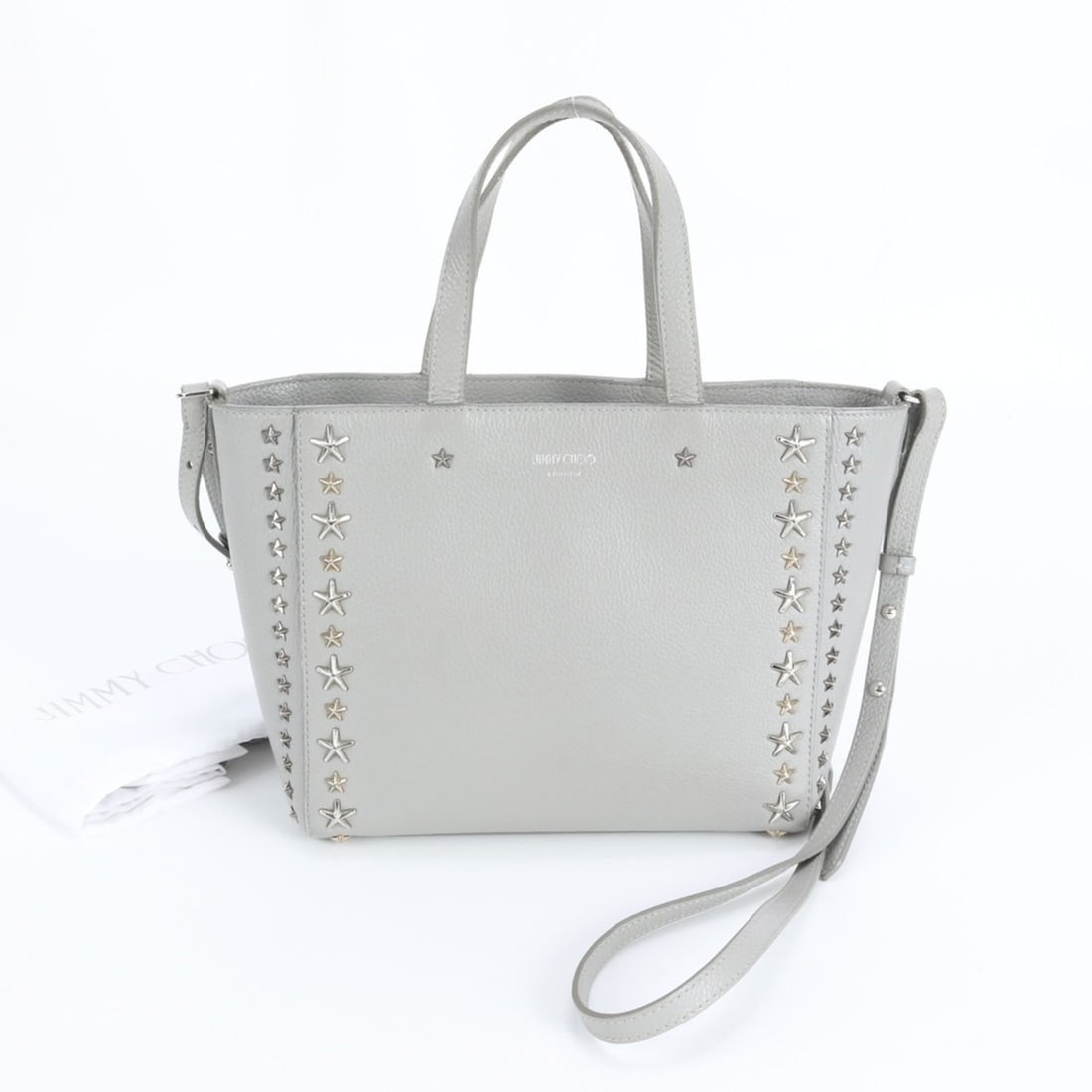 Jimmy Choo Pegasi Star Stud Leather Shoulder Bag/Handbag, Gray, Women's: --- Catalog ---Category: SizeSize (HxWxD): 20cm x 22cm x 9cm / 7.87'' x 8.66'' x 3.54''Category: DesignType: Handbag, Shoulder bagColor: GrayGender: WomenMaterial: Leather Category: GeneralBrand: Jimm