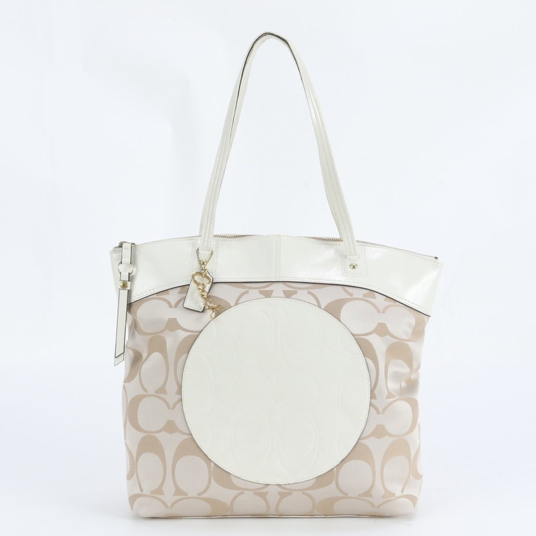 Coach Signature Canvas Laura Leather Tote Bag Shoulder Handbag Beige Women's: --- Catalog ---Category: SizeSize (HxWxD): 33cm x 32cm x 10cm / 12.99'' x 12.59'' x 3.93''Category: DesignType: Handbag, Tote bagColor: Beige, BrownGender: WomenMaterial: Leather , Canvas Category: Ge