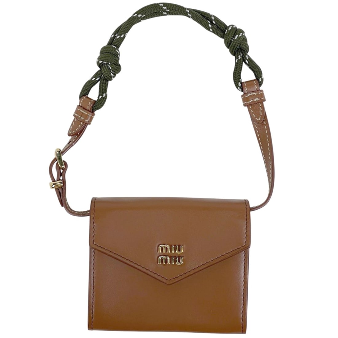 Miu Miu Miu shoulder wallet, business card holder, case, coin leather, brown, women's (1 of 10)