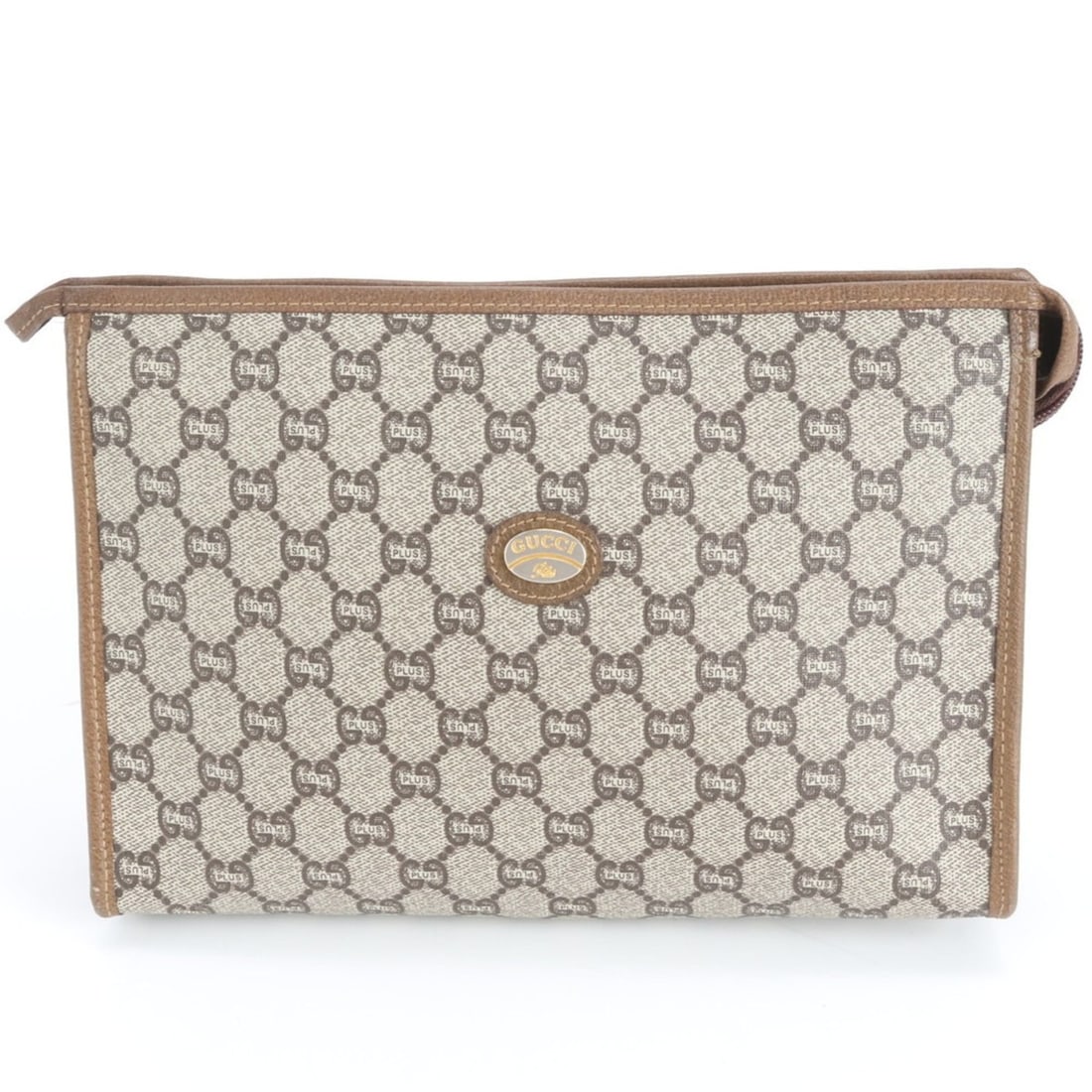 Gucci Old GG Plus Leather Clutch Bag/Pouch Brown Men's: --- Catalog ---Category: SizeSize (HxWxD): 17cm x 27cm x 8cm / 6.69'' x 10.62'' x 3.14''Category: DesignType: Clutch bag, PouchColor: BrownGender: MenMaterial: Leather , Coated canvas Category: Genera