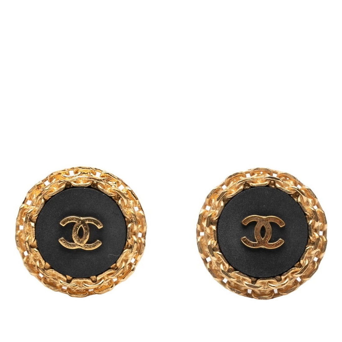 CHANEL Coco Mark Chain Vintage Earrings Gold Black Plated Women's: --- Catalog ---Category: SizeSize (HxWxD): 35.60mm x 35.30mm / 1.40'' x 1.39''Category: DesignType: Clip earringsColor: Black, GoldGender: WomenCategory: GeneralBrand: Chanel--- Item List ---Section: