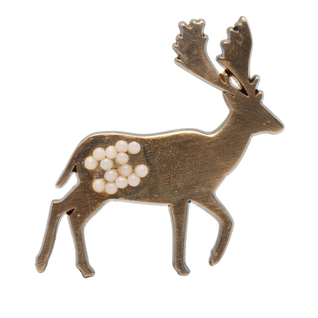 Chanel Coco Mark Reindeer Brooch, Gold Plated with Faux Pearls, Women's: --- Catalog ---Category: SizeSize (HxWxD): 37.2cm x 38.1cm / 14.64'' x 15''Category: DesignType: BroochColor: GoldGender: WomenCategory: GeneralBrand: Chanel--- Item List ---Section: ConditionRanking: