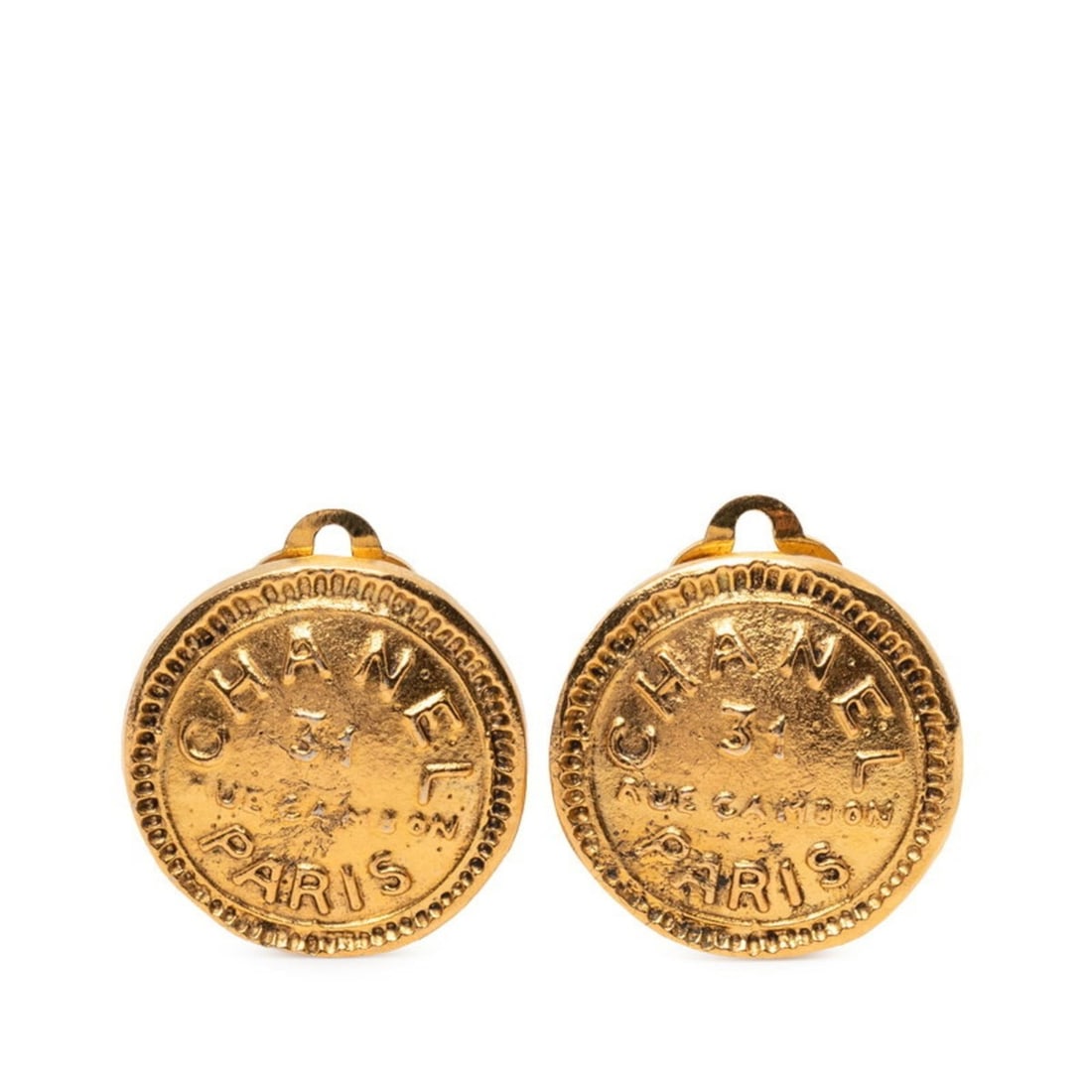 Vintage Chanel 31 RUE CAMBON Le Cambon logo earrings, gold plated, for women. (1 of 11)