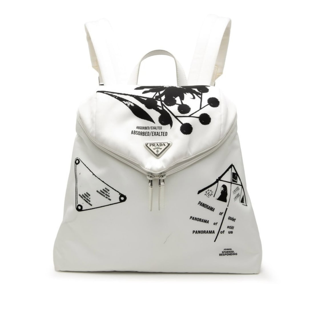 Prada 21SS Triangle Logo Plate Signe Print Backpack/Daypack 1BZ072 White Nylon Women's PRADA: --- Catalog ---Category: SizeSize (HxWxD): 31cm x 37cm x 14cm / 12.2'' x 14.56'' x 5.51''Category: DesignType: BackpackColor: WhiteGender: WomenMaterial: Nylon Category: GeneralMPN: 1BZ072Brand: Prada
