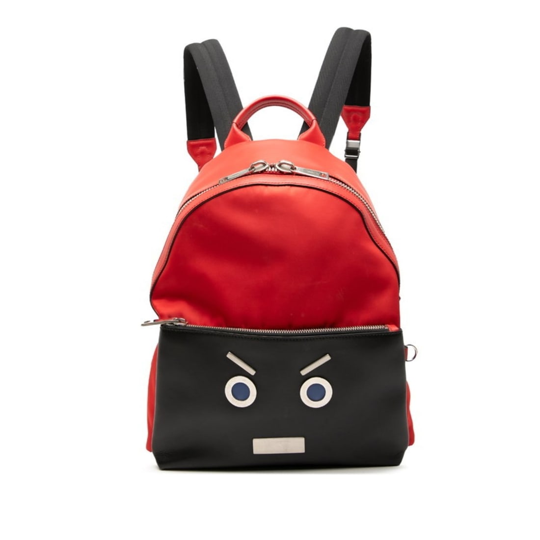 FENDI Faith Noise Backpack/Daypack 7VZ012 Red/Black Nylon/Leather Women's: --- Catalog ---Category: SizeSize (HxWxD): 38cm x 34cm x 15cm / 14.96'' x 13.38'' x 5.9''Category: DesignType: Backpack, BasketColor: Black, Red colorGender: WomenMaterial: Nylon , Leather Category: G