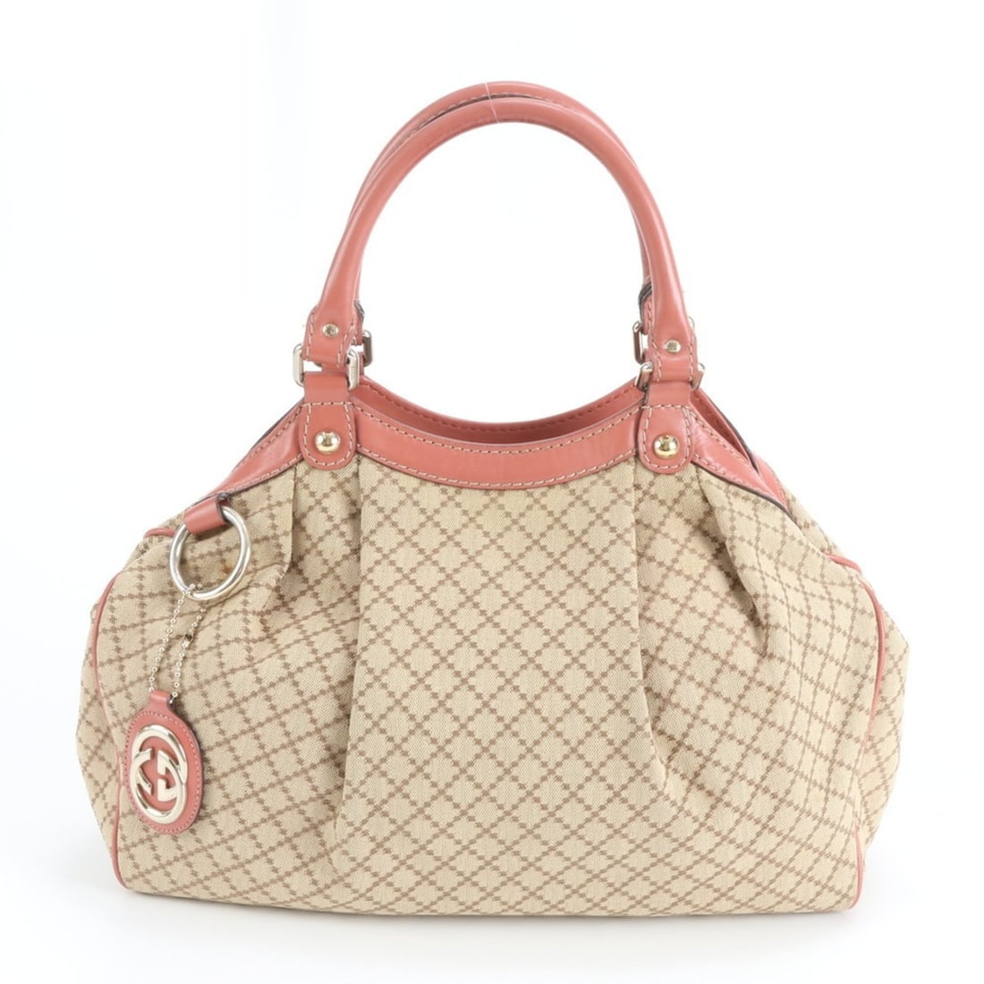 Gucci Sukey Diamante 211944 Leather Tote Bag Shoulder Handbag Pink Women's: --- Catalog ---Category: SizeSize (HxWxD): 27cm x 36cm x 12cm / 10.62'' x 14.17'' x 4.72''Category: DesignType: Handbag, Tote bagColor: Beige, PinkGender: WomenMaterial: Leather , Canvas Category: Gen