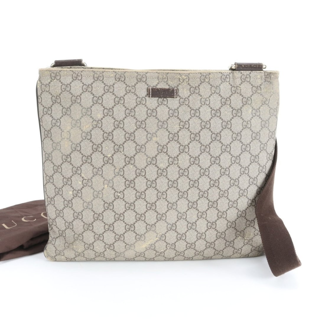 Gucci GG Supreme 201446 Leather Shoulder Bag/Messenger Bag Brown Men's: --- Catalog ---Category: SizeSize (HxWxD): 29cm x 34cm x 2cm / 11.41'' x 13.38'' x 0.78''Category: DesignType: Messenger bag, Shoulder bagColor: BrownGender: MenMaterial: Leather , Coated canvas Categ