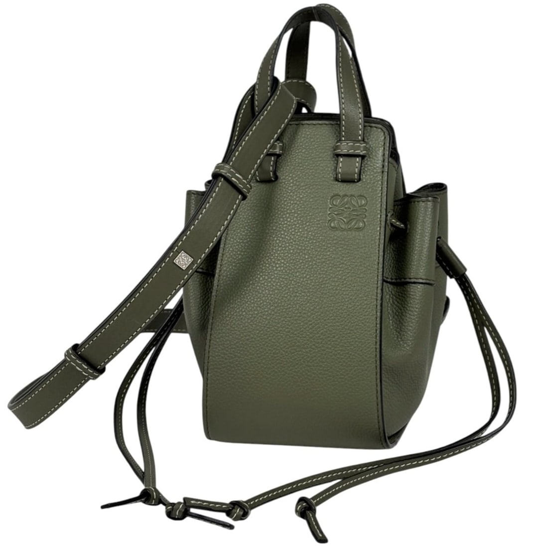 LOEWE Hammock Drawstring Mini Handbag, 2-Way Shoulder Bag, Anagram Leather, Green, Women's: --- Catalog ---Category: SizeSize (HxWxD): 19cm x 10cm x 16cm / 7.48'' x 3.93'' x 6.29''Category: DesignType: Handbag, Shoulder bagColor: GreenGender: WomenMaterial: Leather Category: GeneralBrand: Lo