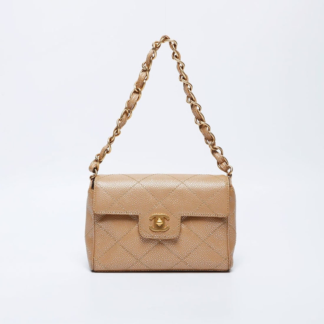 CHANEL Caviar Skin Metallic Mini Matelasse 18cm Handbag, Beige, WS10164 (1 of 16)