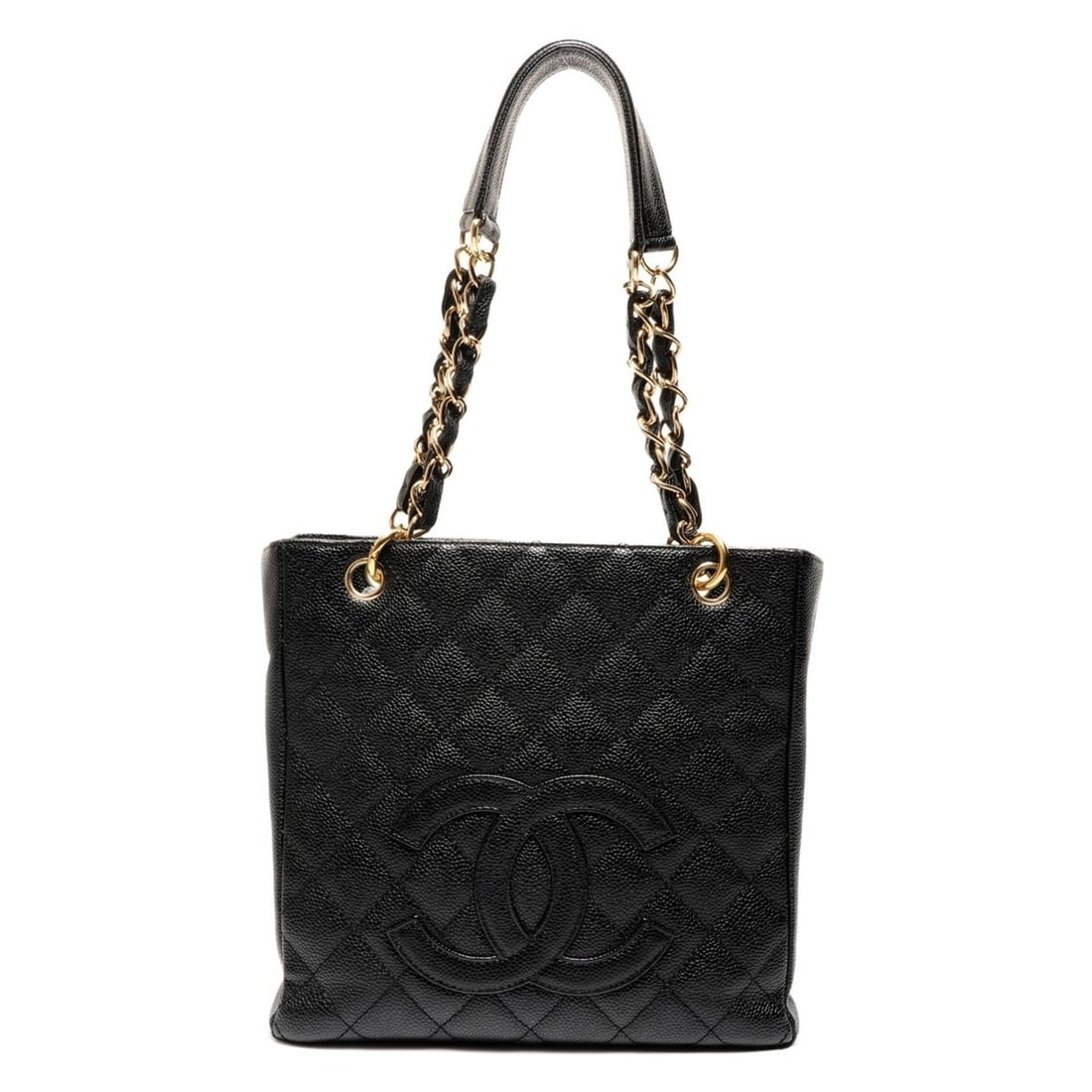 CHANEL Caviar Skin Coco Mark Chain Shoulder Bag Black WS26177: --- Catalog ---Category: SizeStrap Drop: 50cm / 19.68''Size (HxWxD): 23cm x 24cm x 8cm / 9.05'' x 9.44'' x 3.14''Category: DesignType: Shoulder bagColor: BlackGender: WomenMaterial: Grained Calfskin C