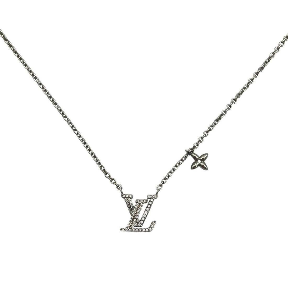 Louis Vuitton LV Iconic Rhinestone Necklace M02751 for Women: --- Catalog ---Category: SizePendant Size: 12mm x 12mm / 0.47'' x 0.47''Neck Circumference: 48 cm / 18.89''Category: DesignColor: SilverGender: WomenMaterial: RhinestoneNecklace Type: NecklaceCategory