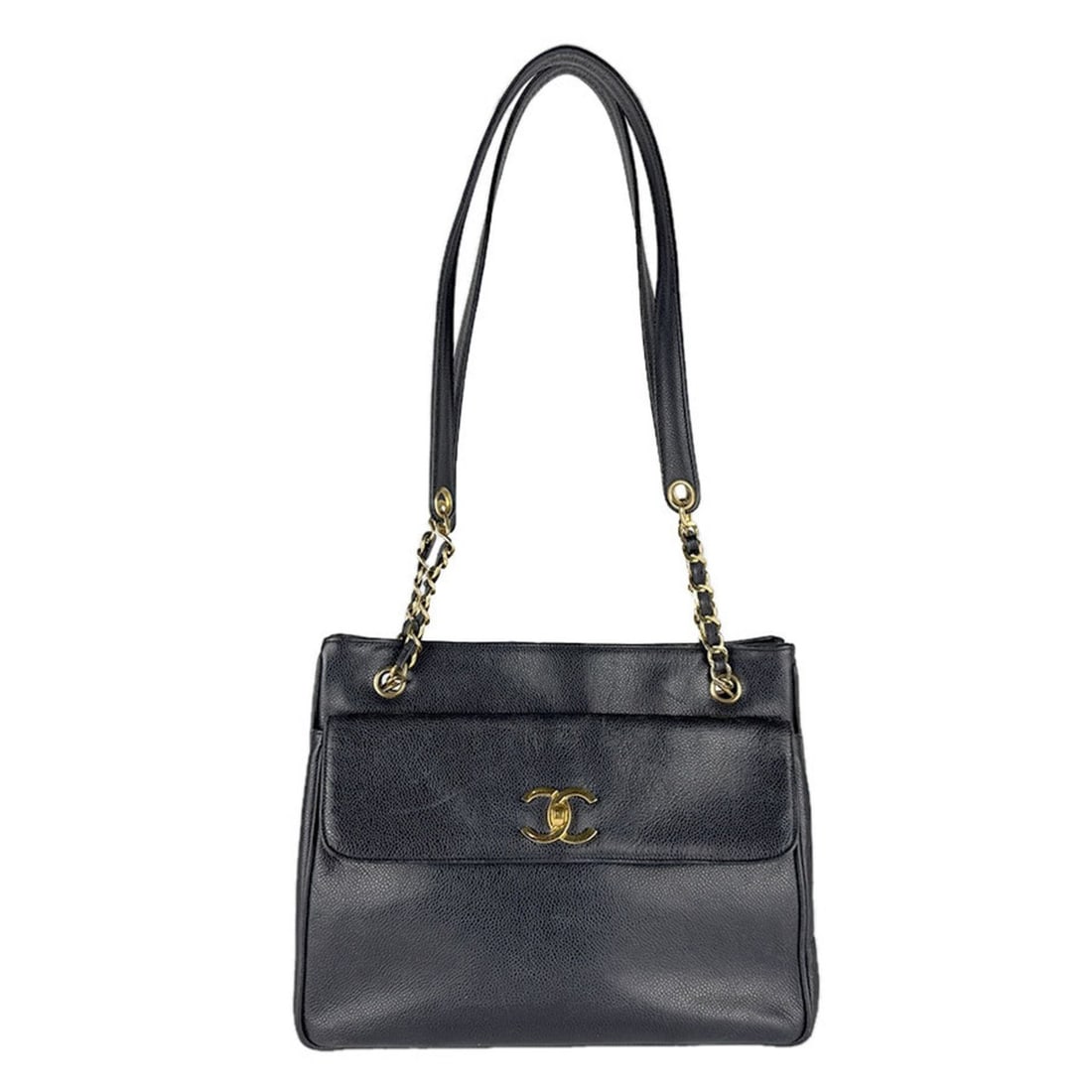 CHANEL Shoulder Bag in Caviar Leather, Black and Gold, Women's, Free Shipping, z8781: --- Catalog ---Category: SizeSize (HxWxD): 26cm x 31cm x 8cm / 10.23'' x 12.2'' x 3.14''Category: DesignType: Shoulder bagColor: BlackGender: WomenMaterial: Grained Calfskin Category: GeneralBrand: Ch