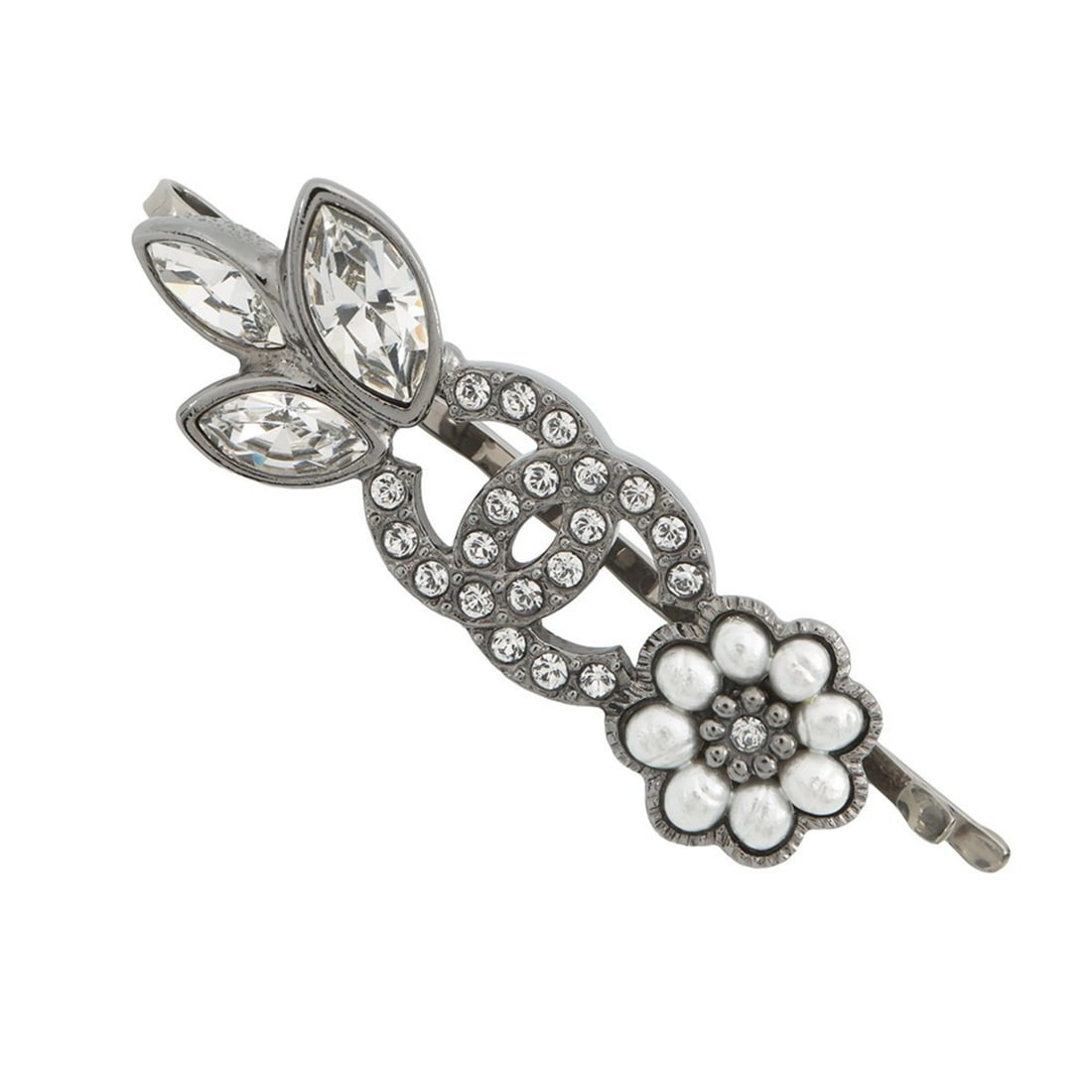 Chanel Hairpin Coco Mark Flower Rhinestone Faux Pearl B22 K CHANEL Hair Clip (1 of 12)