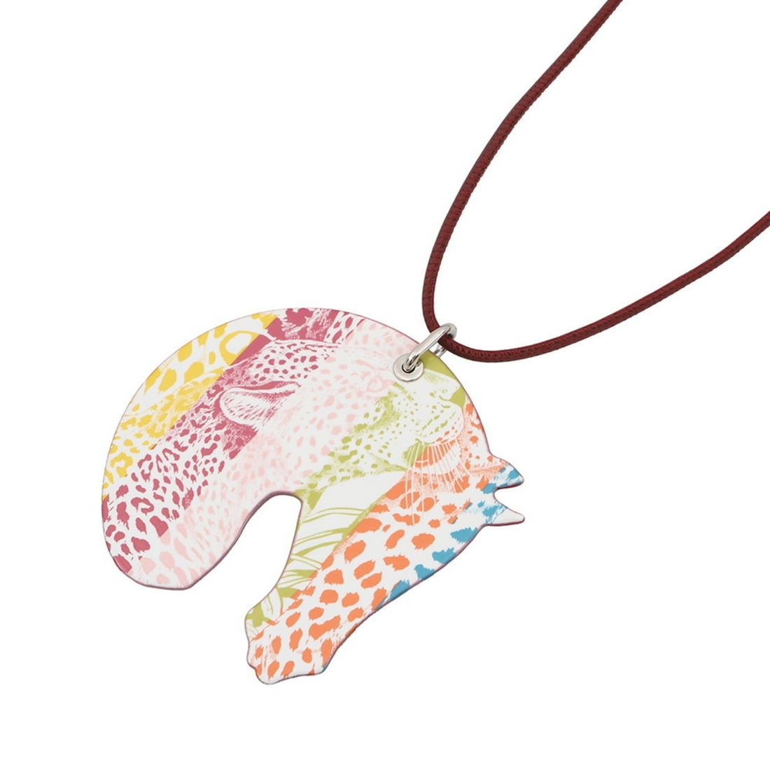 Hermes Tattersall Tatouage GM Rouge Grenat Necklace HERMES NECKLACE: --- Catalog ---Category: SizePendant Size: 70mm x 65mm / 2.75'' x 2.55''Neck Circumference: 41.5 cm / 16.33''Category: DesignColor: Rouge GrenatGender: WomenMaterial: Lacquer, Swift leatherNecklace Ty