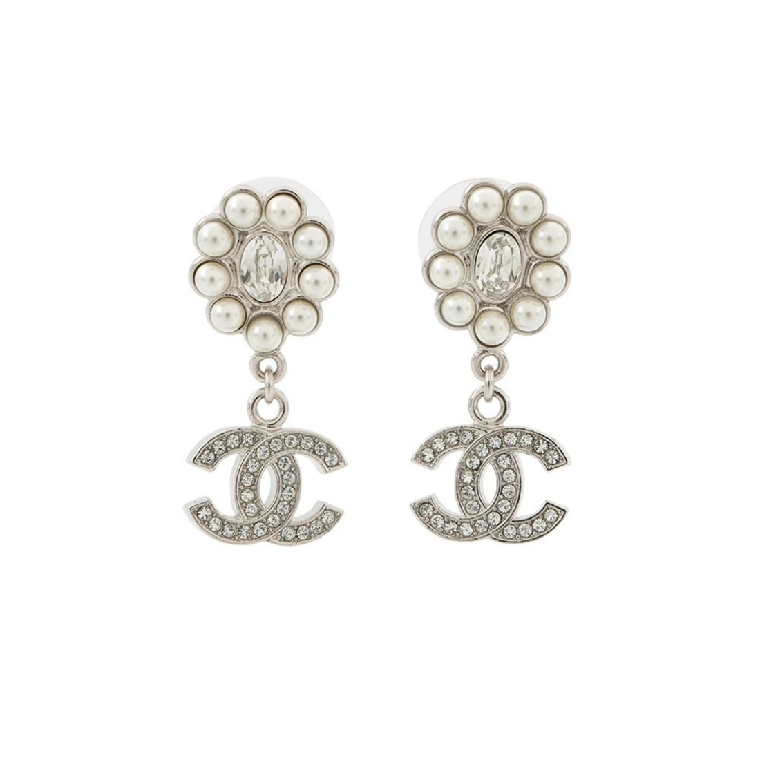 CHANEL Coco Mark Rhinestone Faux Pearl Earrings B23 K ABB141: --- Catalog ---Category: SizeSize (HxWxD): 10.00mm x 15.00mm / 0.39'' x 0.59''Category: DesignType: Stud earringsColor: SilverStone: Artificial pearl, RhinestoneGender: WomenMaterial: MetalCategory: G