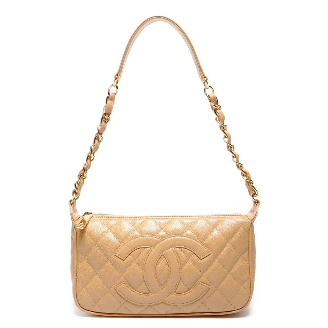 CHANEL Caviar Skin Coco Mark One-Shoulder Bag, Beige, WS27144: --- Catalog ---Category: SizeSize (HxWxD): 15cm x 25cm x 4cm / 5.9'' x 9.84'' x 1.57''Category: DesignType: Shoulder bagColor: BeigeGender: WomenCategory: GeneralBrand: ChanelCountry of Origin: France