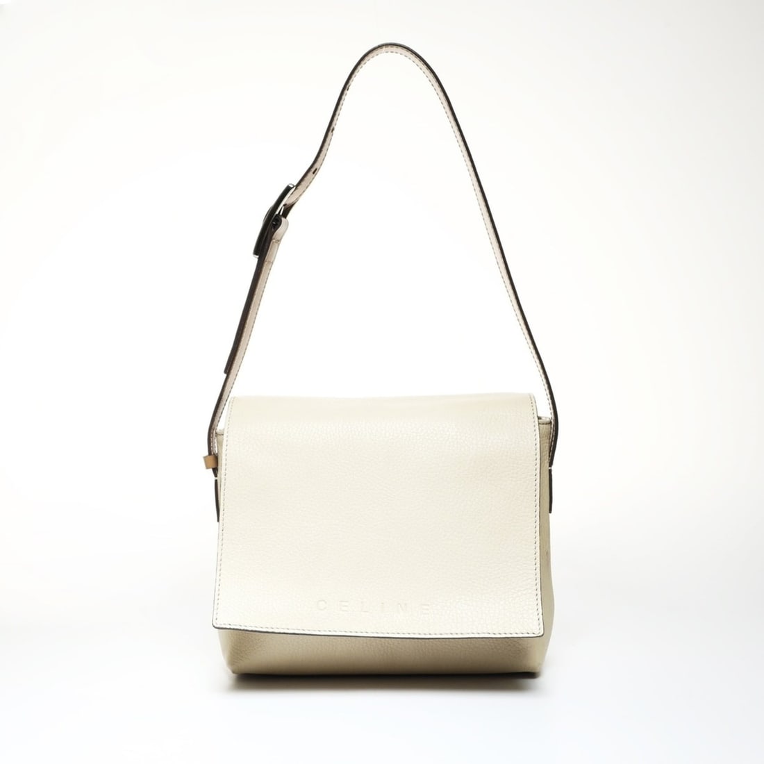 Celine Off-White Leather Flap One-Shoulder Bag, Beige, WS25194: --- Catalog ---Category: SizeSize (HxWxD): 18cm x 22cm x 7cm / 7.08'' x 8.66'' x 2.75''Category: DesignType: Shoulder bagColor: BeigeGender: WomenCategory: GeneralBrand: CelineCountry of Origin: Italy