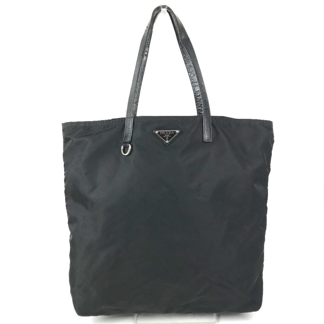 PRADA Prada Triangle Logo Plaque Tote Bag Shoulder Vertical Leather Nylon Men's Women's Black (1 of 17)