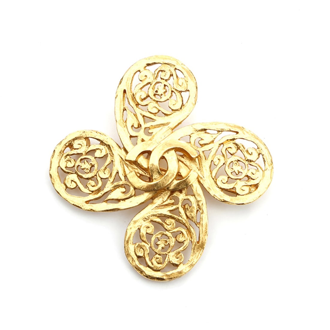CHANEL Coco Mark Clover 95A Brooch, Gold, WS3598 (1 of 15)