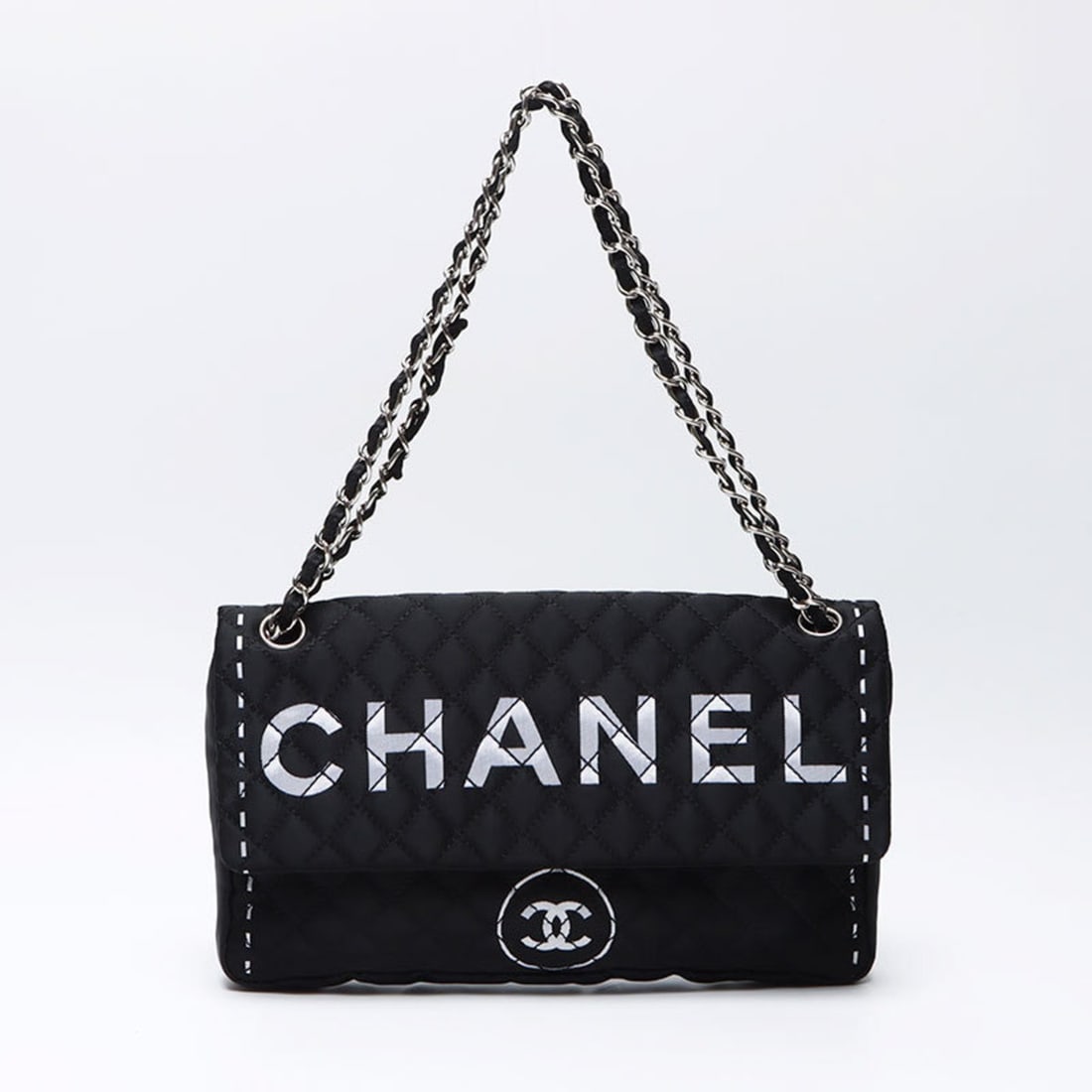 CHANEL Coco Mark Matelasse 2008 Nylon Handbag Black WS12244 (1 of 16)