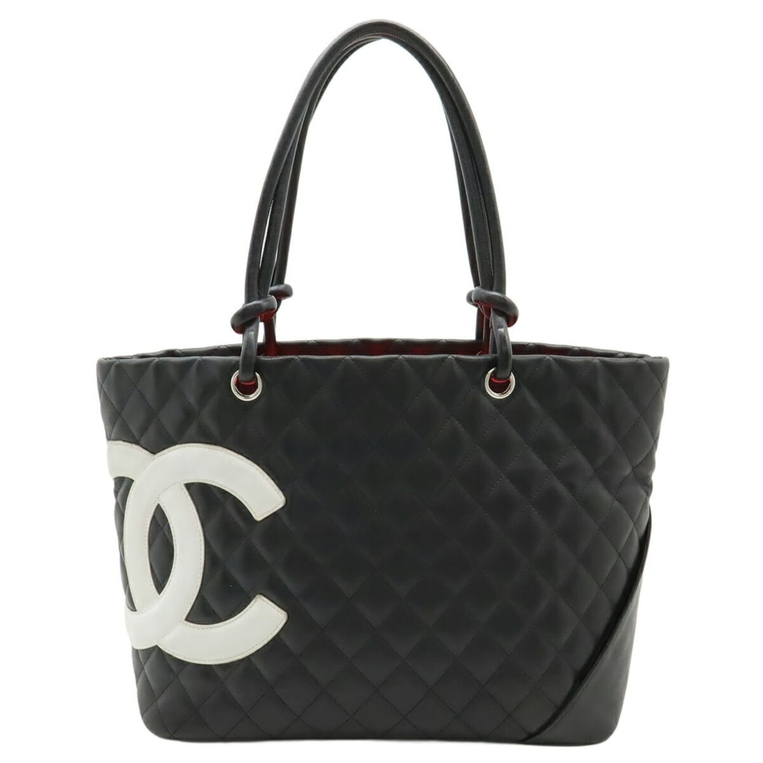 CHANEL Cambon Line Coco Mark Large Tote Shoulder Bag in Soft Calfskin Leather, Black and White,: --- Catalog ---Category: SizeSize (HxWxD): 25cm x 14.5cm / 9.84'' x 5.7''Category: DesignType: Shoulder bag, Tote bagColor: Black, Pink, WhiteGender: WomenMaterial: Cambon ligne Category: GeneralMPN: