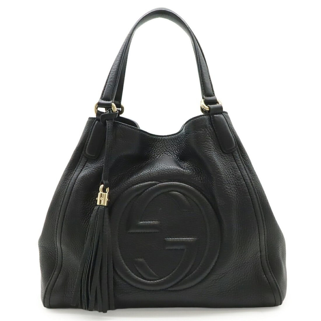 GUCCI Soho Cellarius Tote Bag Shoulder with Tassel, Black Leather, 282309: --- Catalog ---Category: SizeSize (HxWxD): 28cm x 34cm x 17cm / 11.02'' x 13.38'' x 6.69''Category: DesignType: Shoulder bag, Tote bagColor: Black, YellowGender: WomenMaterial: Leather Category: Gener
