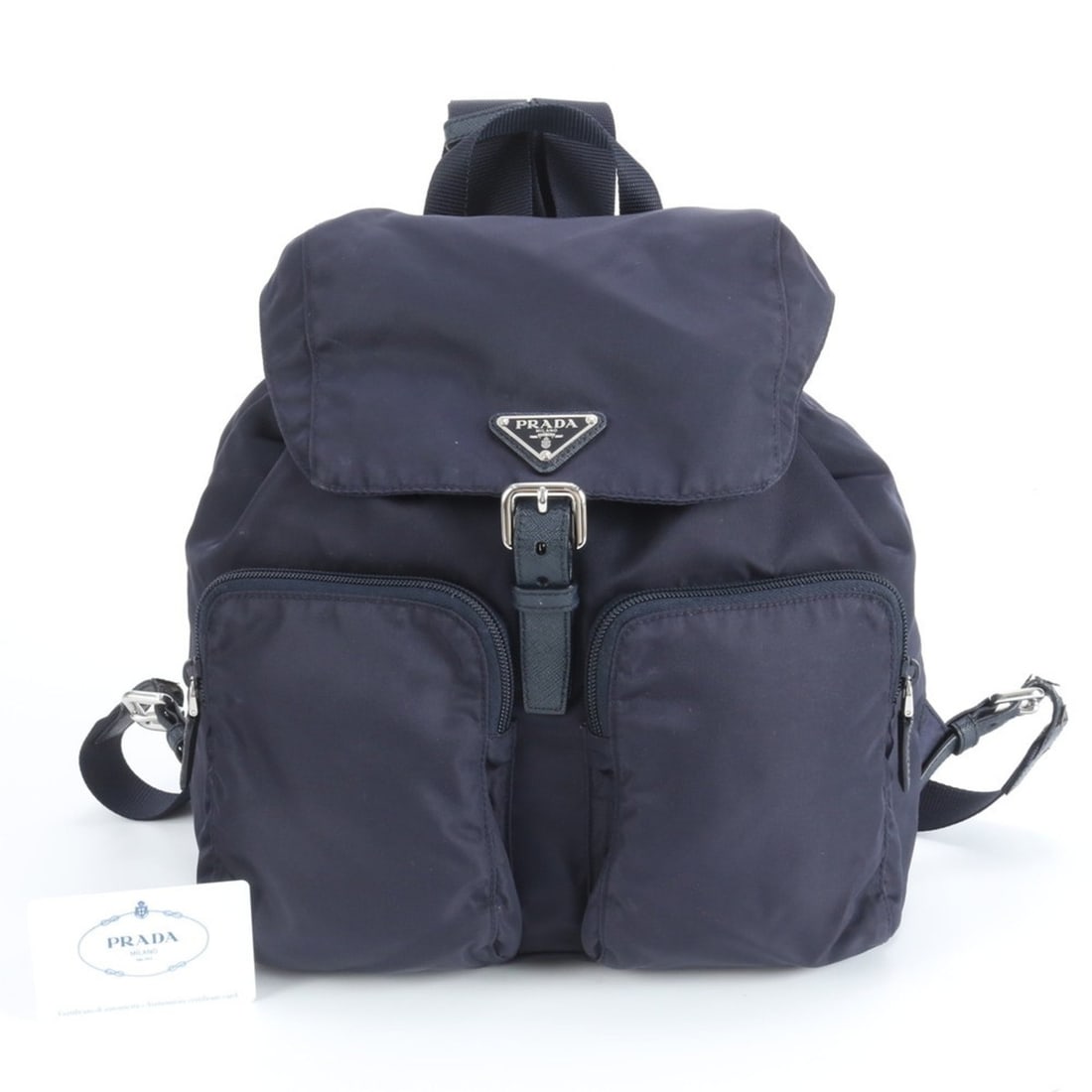 Prada Tessuto Nylon Triangle Logo Backpack Bag (1BZ005) with Guarantee: --- Catalog ---Category: SizeSize (HxWxD): 32cm x 30cm x 15cm / 12.59'' x 11.81'' x 5.9''Category: DesignType: BackpackColor: NavyGender: WomenMaterial: Nylon Category: GeneralMPN: 1BZ005Brand: Prada-