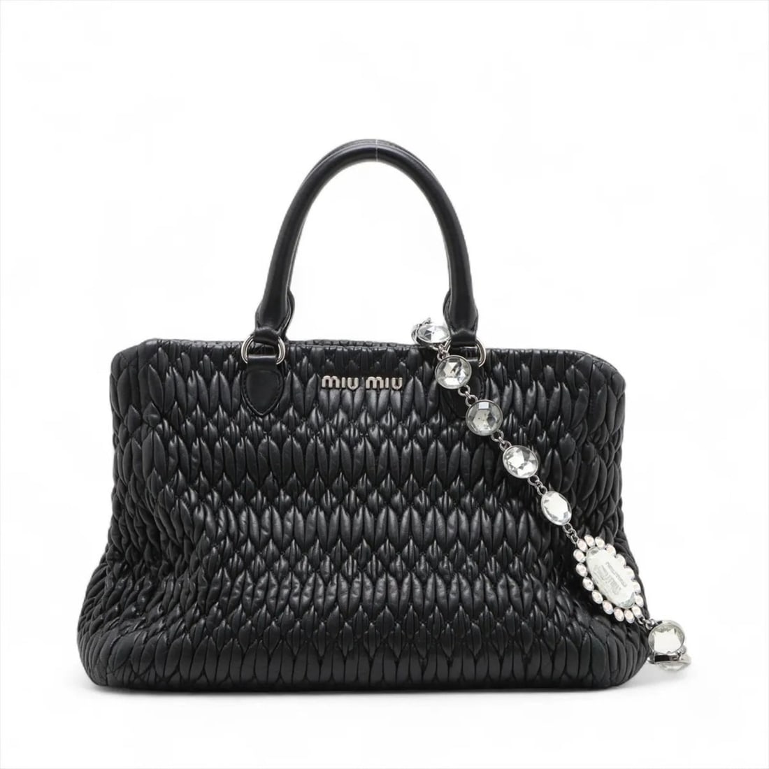 Miu Miu Miu Matelasse Nappa Crystal Leather Handbag Tote Bag Black Women's: --- Catalog ---Category: SizeSize (HxWxD): 20cm x 28cm x 14cm / 7.87'' x 11.02'' x 5.51''Category: DesignType: Handbag, Tote bagColor: BlackGender: WomenMaterial: Leather Category: GeneralBrand: Miu M