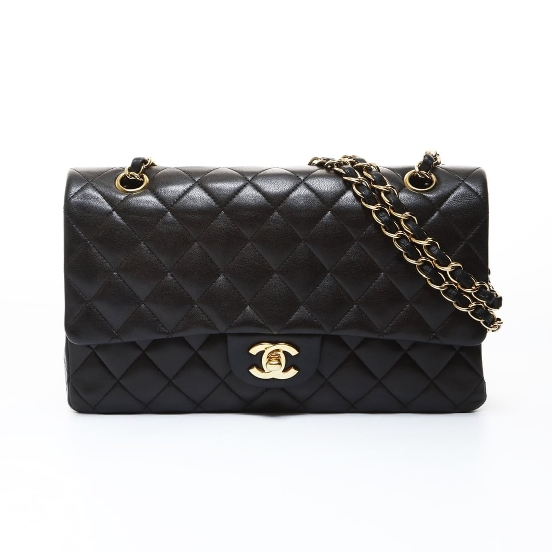 CHANEL Lambskin Matelasse Double Flap Shoulder Bag, 25cm, 1/2011, Black, WS26513 (1 of 15)