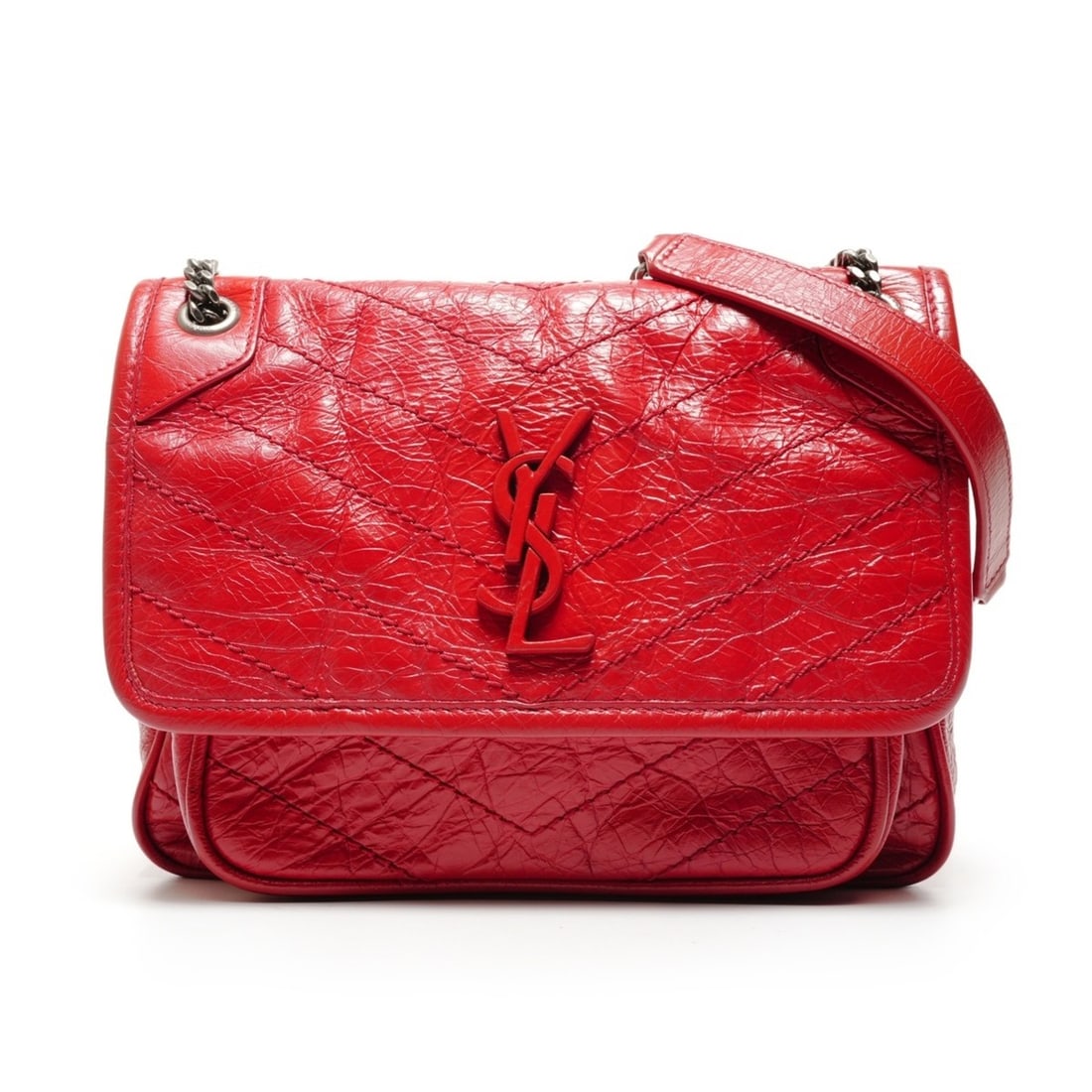 Yves Saint Laurent Niki Baby Chain Shoulder Bag with Silver Hardware, Red, WS26452: --- Catalog ---Category: SizeSize (HxWxD): 17cm x 22cm x 8cm / 6.69'' x 8.66'' x 3.14''Strap Length: 70cm - 116cm / 27.55'' - 45.66''Category: DesignType: Shoulder bagColor: Red colorGender: WomenHard