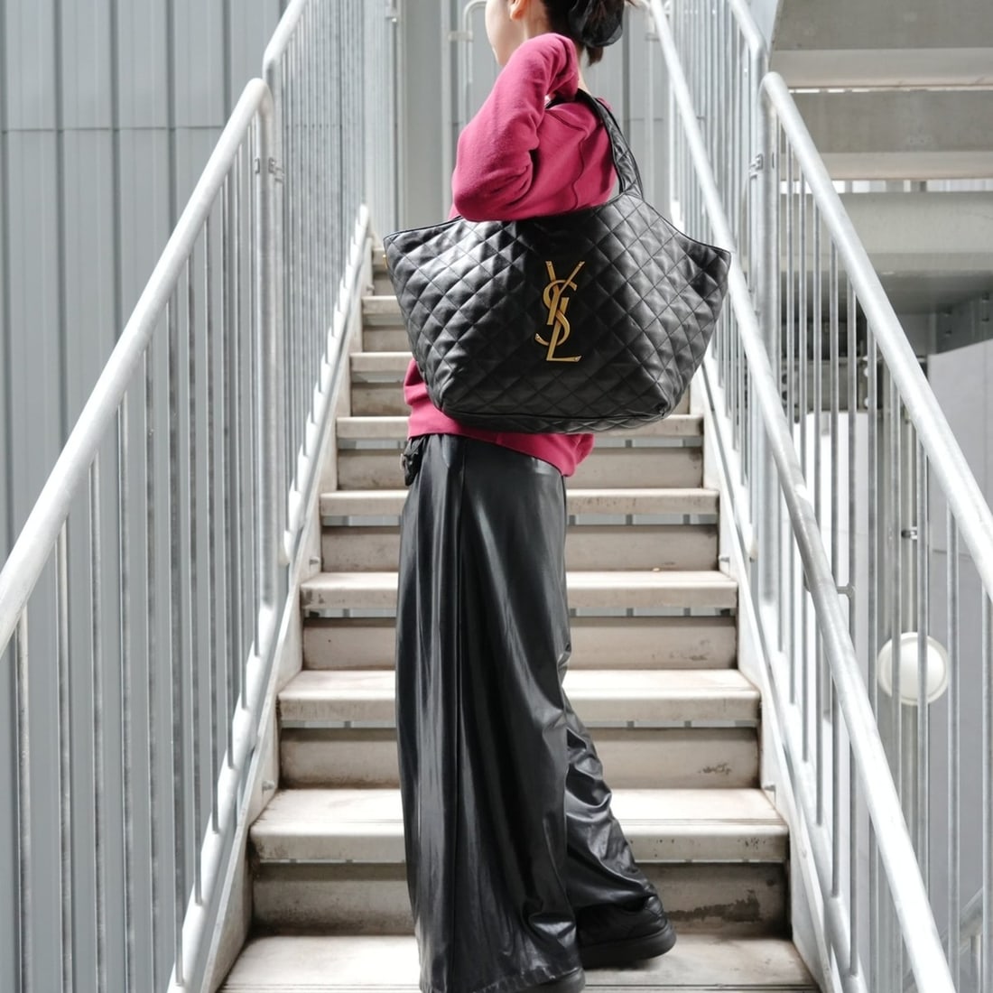 Yves Saint Laurent Ikar Maxi Shopping Tote Bag, Black, WS27351 - 14