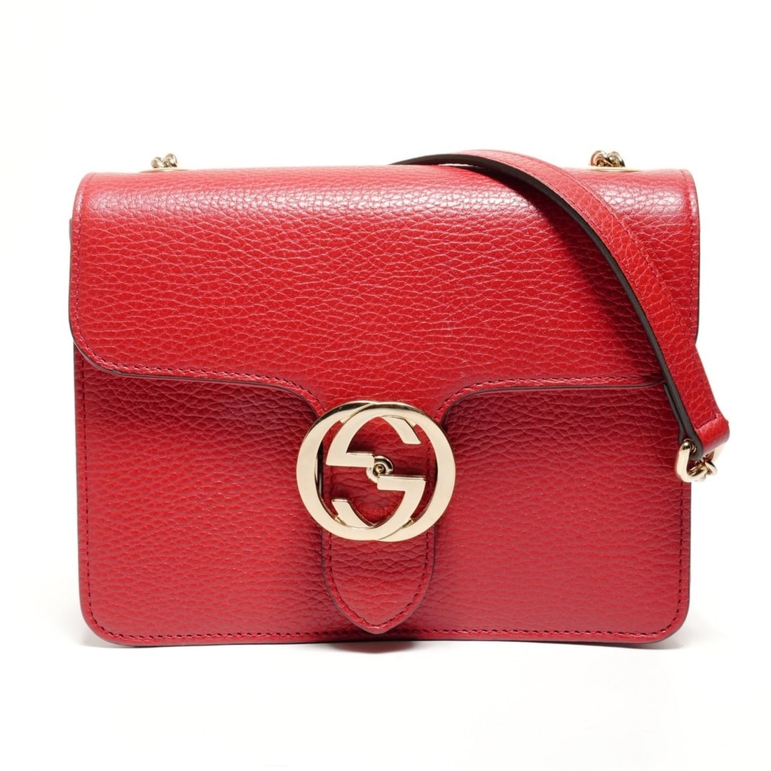 Gucci Interlocking G Leather Shoulder Bag in Red WS27413: --- Catalog ---Category: SizeSize (HxWxD): 16cm x 20cm x 7.5cm / 6.29'' x 7.87'' x 2.95''Strap Length: 125cm / 49.21''Category: DesignType: Shoulder bagColor: Red colorGender: WomenMaterial: Leather C