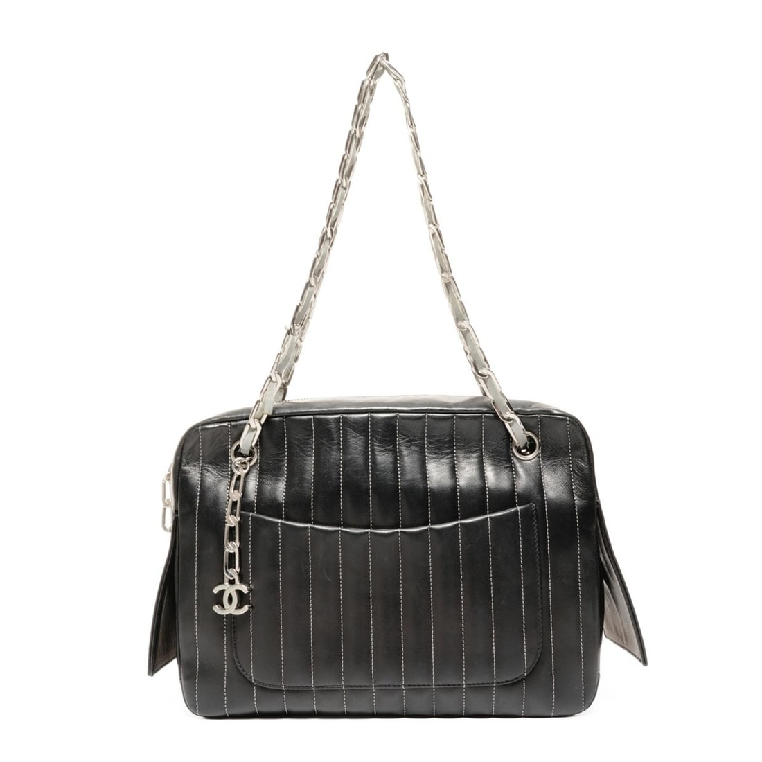CHANEL Lambskin Shoulder Bag with Chain, Black, WS26125, Interior Rips and Damage: --- Catalog ---Category: SizeSize (HxWxD): 21cm x 27cm x 9cm / 8.26'' x 10.62'' x 3.54''Category: DesignType: Shoulder bagColor: BlackGender: WomenCategory: GeneralBrand: ChanelCountry of Origin: Fran
