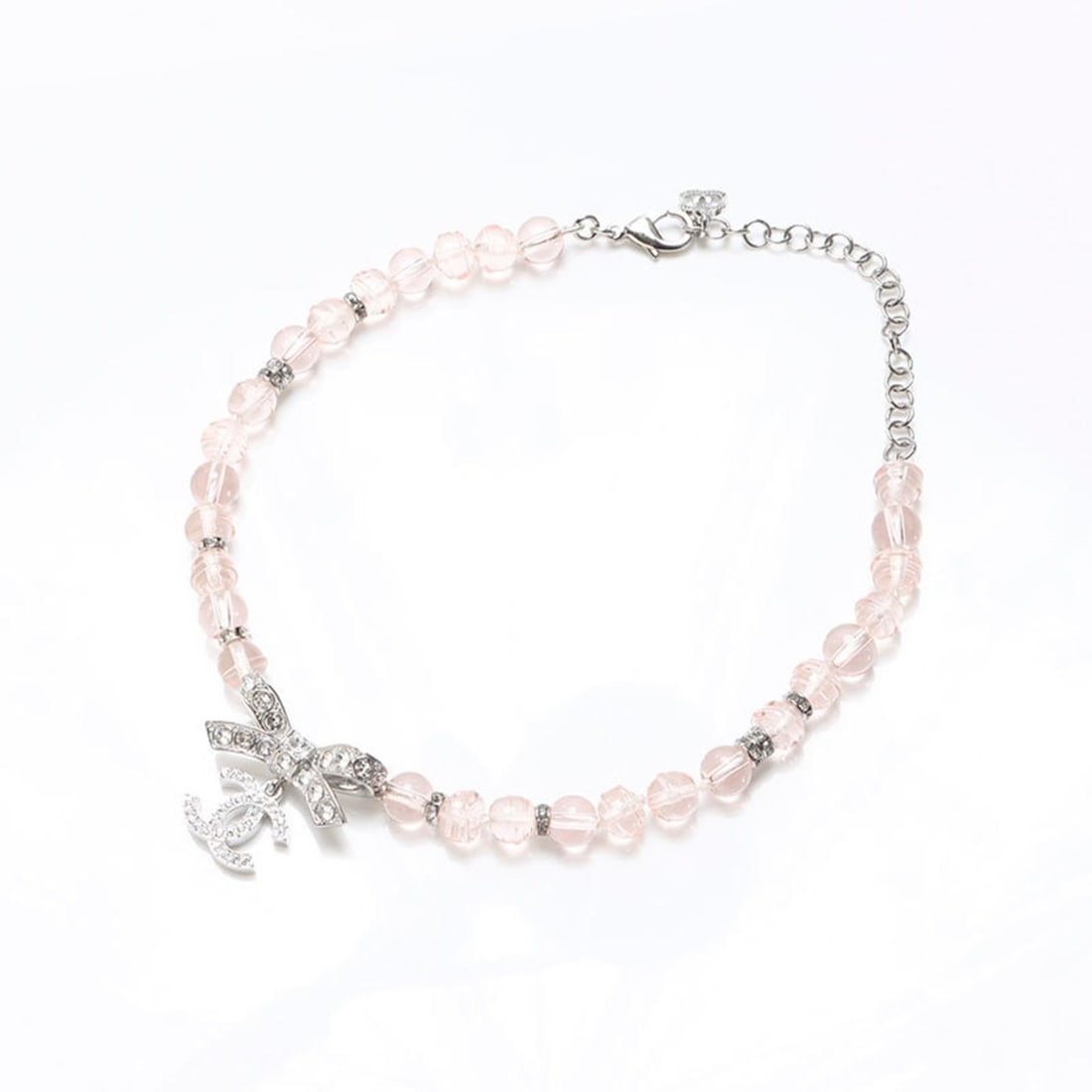 CHANEL B23S Coco Mark Rhinestone Ribbon Necklace in Silver WS13292: --- Catalog ---Category: SizeNeck Circumference: 36 cm / 14.17''Category: DesignColor: SilverGender: WomenNecklace Type: NecklaceCategory: GeneralBrand: ChanelCountry of Origin: France--- Item List --