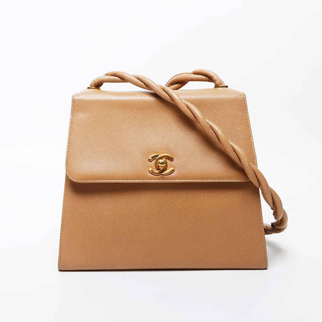 CHANEL Coco Mark Caviar Leather Trapezoid Shoulder Bag, Beige, WS11759: --- Catalog ---Category: SizeSize (HxWxD): 20cm x 24cm x 10cm / 7.87'' x 9.44'' x 3.93''Category: DesignType: Shoulder bagColor: BeigeGender: WomenCategory: GeneralBrand: ChanelCountry of Origin: Fran