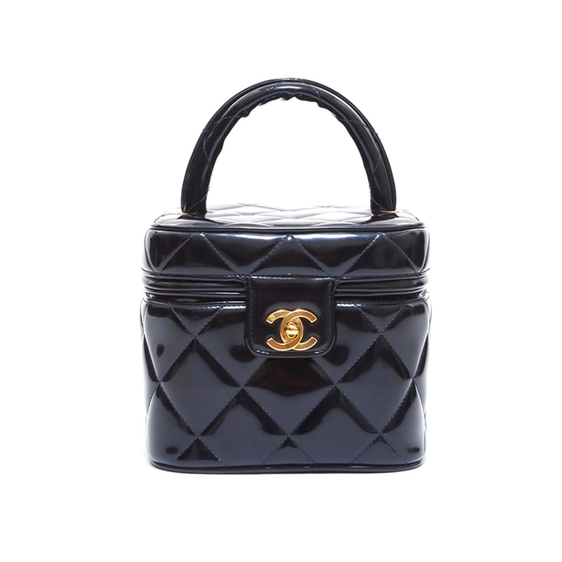 CHANEL Coco Mark Vanity Enamel Handbag with Mirror and Turnlock, Black, WS4411: --- Catalog ---Category: SizeSize (HxWxD): 14.5cm x 18cm x 17cm / 5.7'' x 7.08'' x 6.69''Category: DesignType: HandbagColor: BlackGender: WomenCategory: GeneralBrand: ChanelCountry of Origin: France--