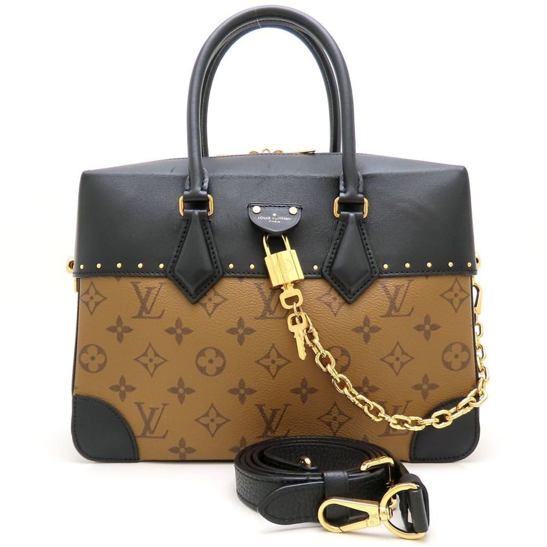 LOUIS VUITTON Monogram Reverse City Malle M43595 2-Way Handbag in Brown and Black, Women's, 353141: --- Catalog ---Category: SizeSize (HxWxD): 19cm x 26.5cm x 11cm / 7.48'' x 10.43'' x 4.33''Category: DesignType: HandbagColor: Black, BrownGender: WomenMaterial: Canvas , Leather Category: GeneralMPN: