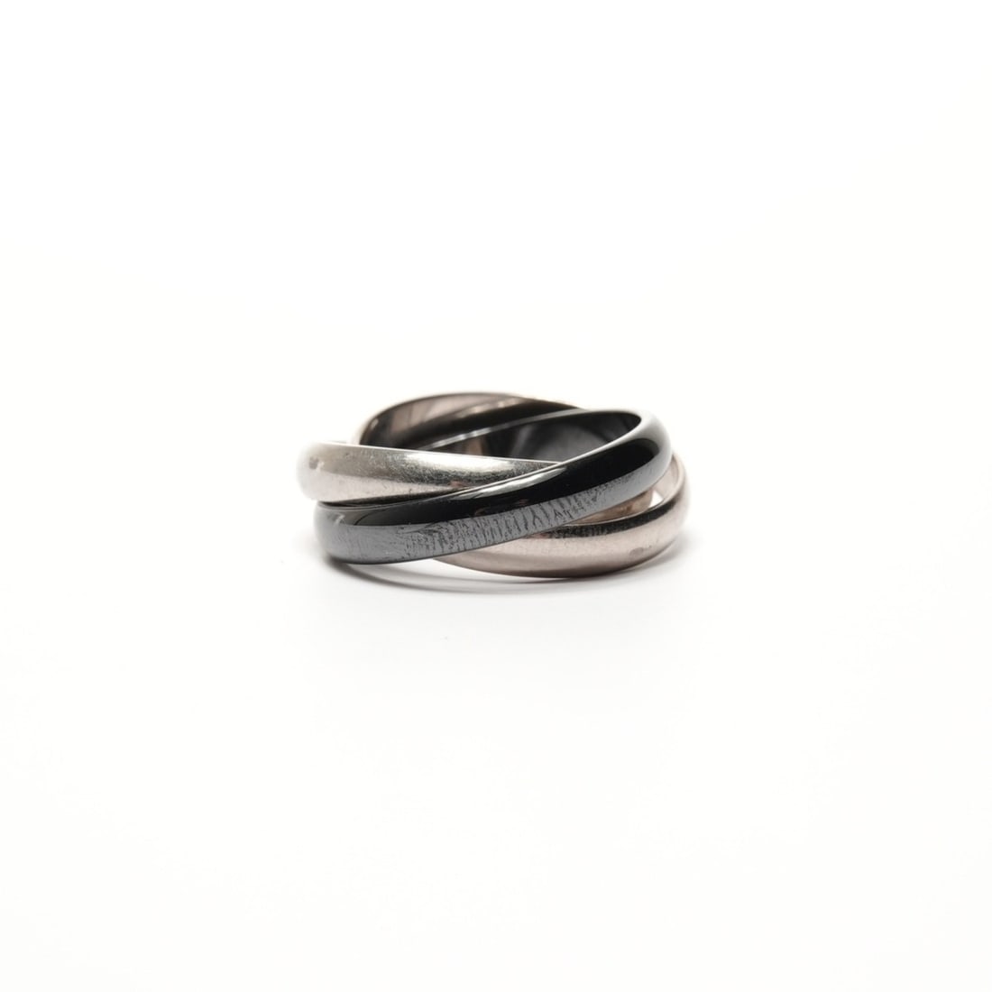 Cartier Trinity Ring, Pt950, K18WG, Ceramic, Black, #10, Silver: --- Catalog ---Category: SizeJP Size: 10US Size: 5.5Category: DesignType: Band ringColor: SilverGender: WomenCategory: GeneralBrand: CartierCountry of Origin: France--- Item List ---Section: