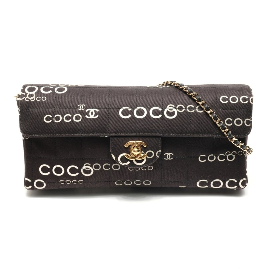 CHANEL East West Chocolate Bar Canvas Shoulder Bag, Black, WS25369: --- Catalog ---Category: SizeSize (HxWxD): 12.5cm x 26cm x 4cm / 4.92'' x 10.23'' x 1.57''Strap Length: 71cm / 27.95''Category: DesignType: Shoulder bagColor: BlackGender: WomenMaterial: Canvas